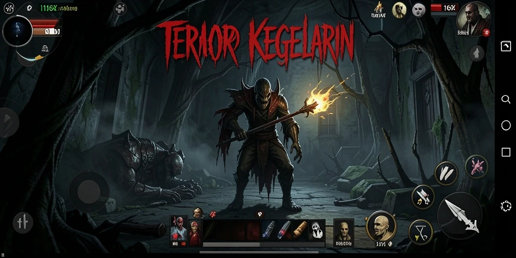 Screenshot menampilkan gameplay horor dengan suasana mencekam.