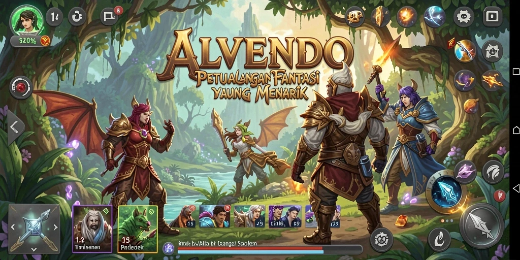Screenshot menunjukkan aksi seru dalam pertempuran RPG di ALVENDO.