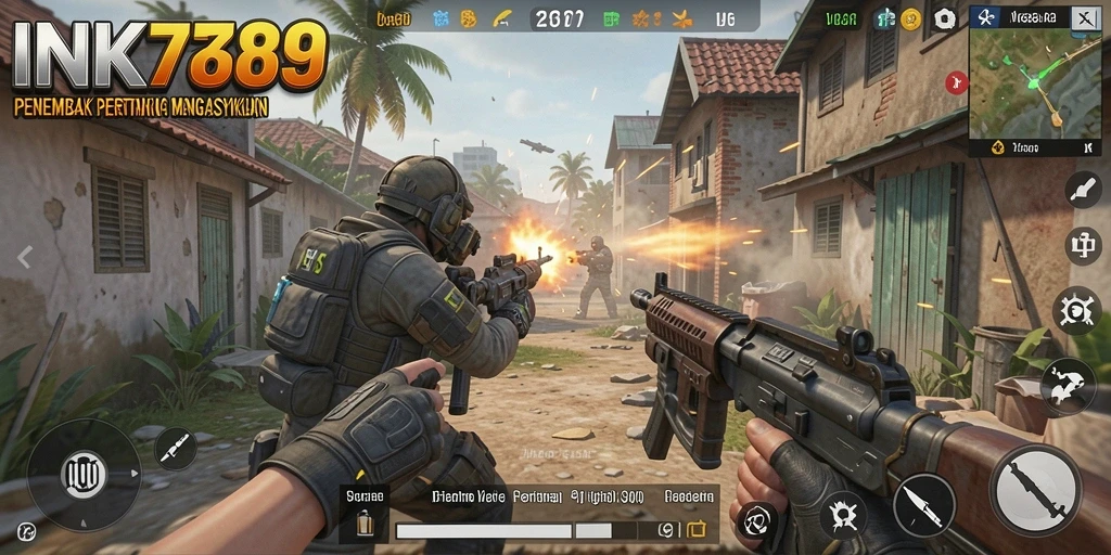 Tampilan mendebarkan dari gameplay penembak FPS di INK789.