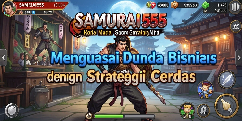 Screenshot gameplay SAMURAI555 menunjukkan aktivitas bisnis yang dinamis.