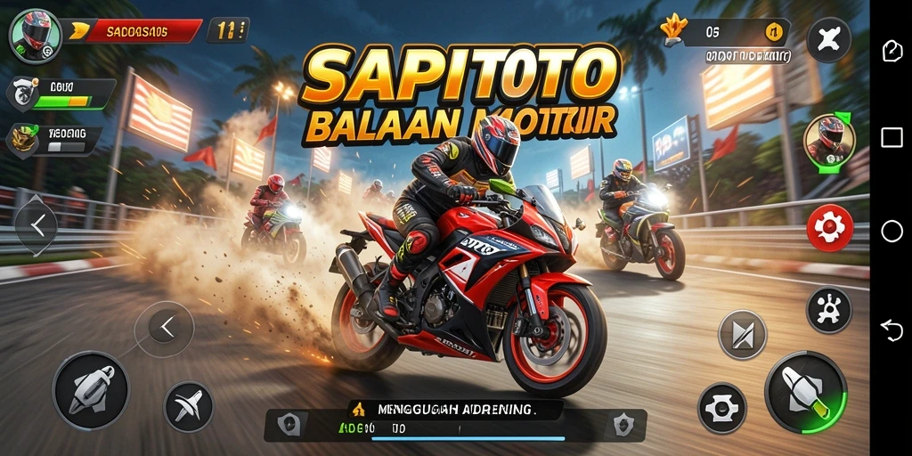 Tampilan gameplay menegangkan dari SAPITOTO saat balapan motor.